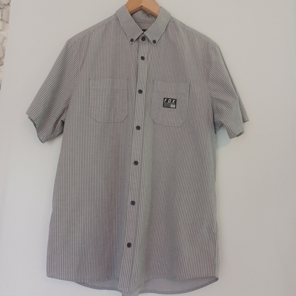 Fox Racing Shirt Mens XL Gray Stripes Button Down Short Sleeve Lightweight Moto - Picture 2 of 13